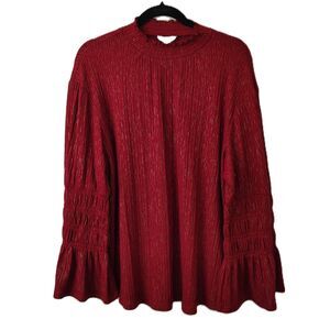 C EST. 1946 Boho Bell Sleeve 18 / 20W Women's Red & Gold Glitter Stretchy Blouse